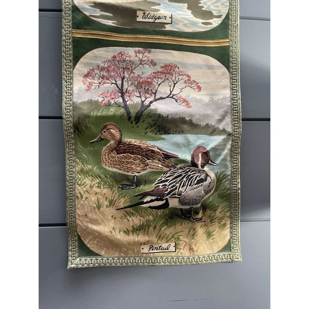 Vintage Riverdale Mallard Duck Tapestry Wall Hanging panels Pair 1970's Custom